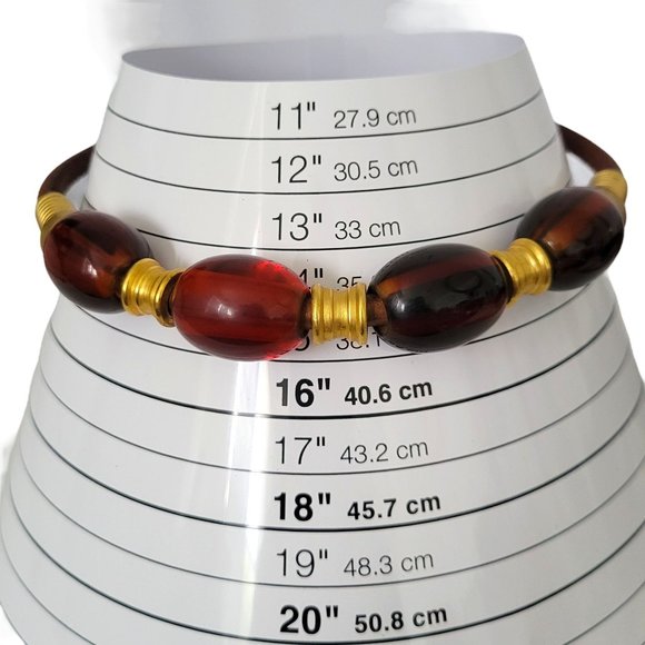 Corded Choker 14" Necklace Brown Plastic Beads Gold Tone Accents Hook Close - Picture 5 of 5